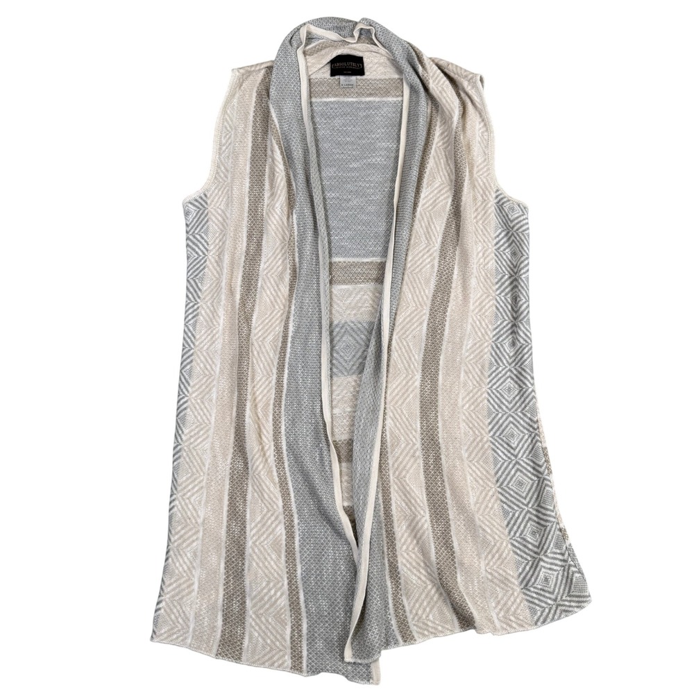 Absolutely Creative Worldwide Vest XL Beige Grey Striped Open Front Cardigan USA